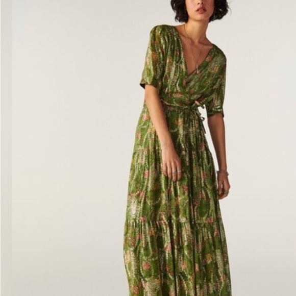 ba&sh Green and Red Floral Maxi Dress - Picture 3 of 3